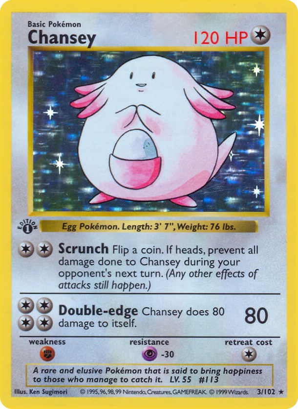 Chansey (3/102) (Shadowless) [Base Set 1st Edition]