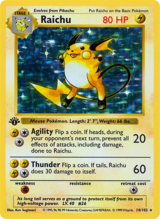 Raichu (14/102) (Shadowless) [Base Set 1st Edition]