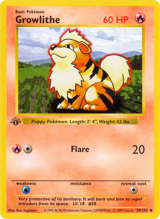 Growlithe (28/102) (Shadowless) [Base Set 1st Edition]